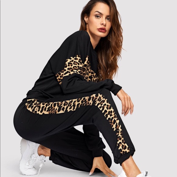 SHEIN Pants & Jumpsuits Shein Leopard Print Jogger Set Poshmark