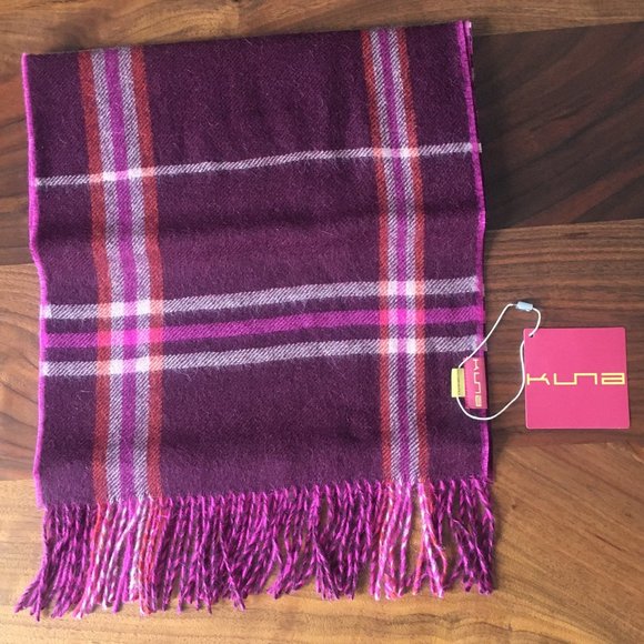Kuna Accessories Baby Alpaca Peru Kuna Dark Pink Purple Plaid Scarf