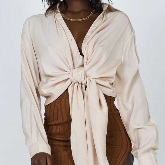 Princess Polly Tops Princess Polly Benora Tie Front Oversized Top 8