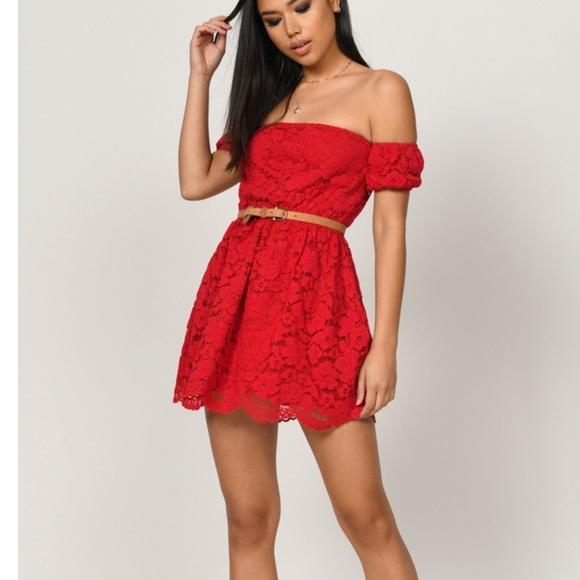 Tobi Dresses Tobi Red Off Shoulder Lace Dress Nwt Poshmark