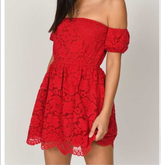 Tobi Dresses Tobi Red Off Shoulder Lace Dress Nwt Poshmark