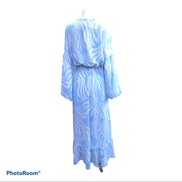 Misa Los Angeles Dresses Misa Blue White Amata Chiffon Maxi Dress