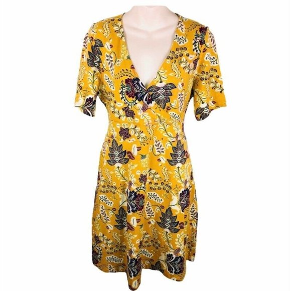 sahalie Dresses Sahalie Womens Faux Wrap Dress Yellow Floral New
