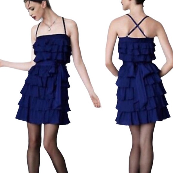 BHLDN Dresses Bhldn Va Et Vien Blue Ruffle Dress Blue Size Poshmark