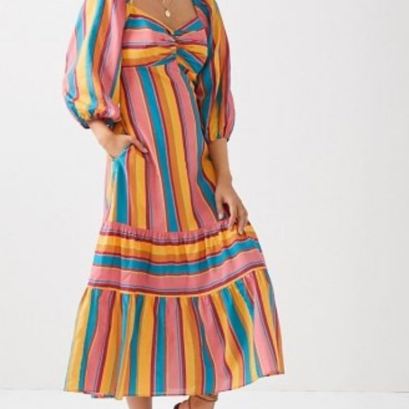 Anthropologie Dresses Farm Rio Rainbow Stripe Tiered