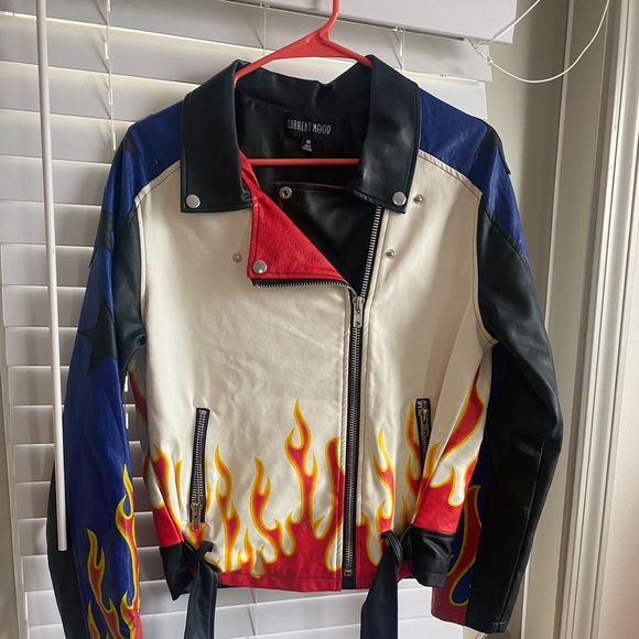 Current Mood Jackets & Coats Current Mood Graphic Moto Jacket Size M