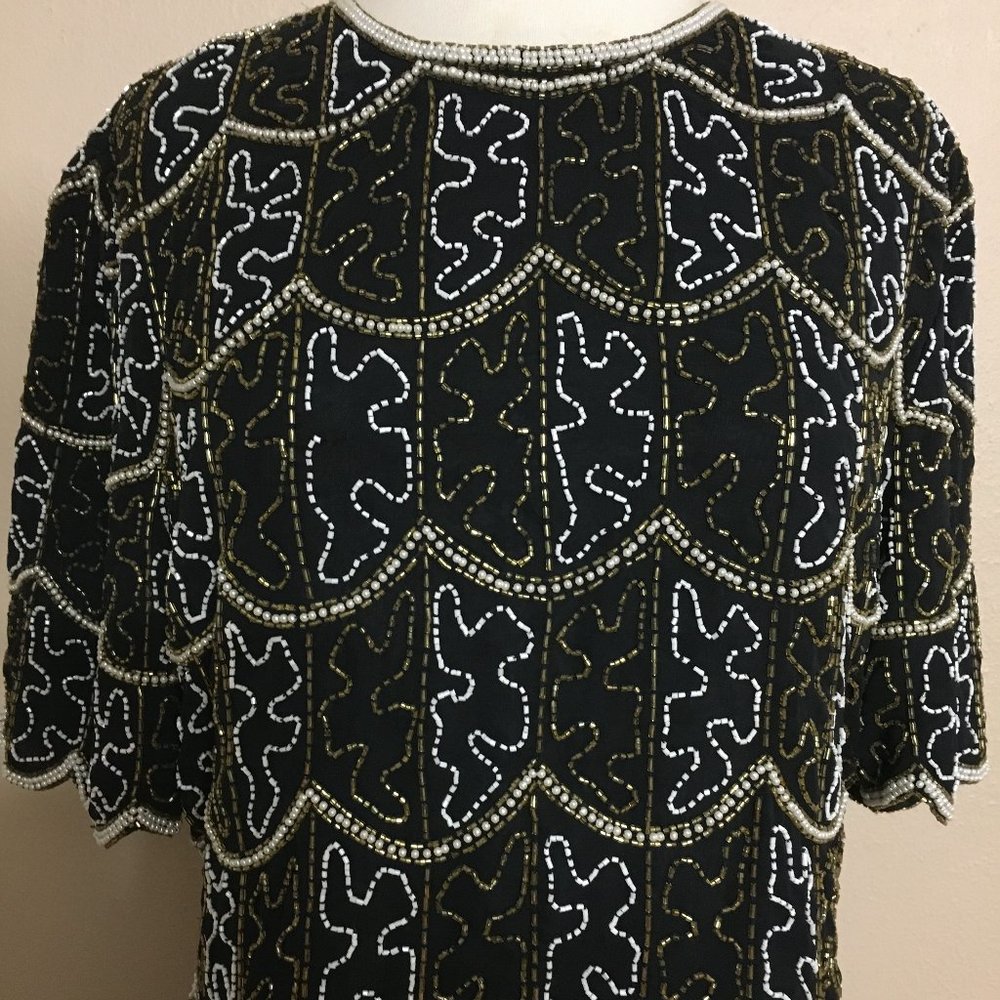 Vintage Scala Puzzle Piece Beaded Gold Black Pearl Lo… Gem