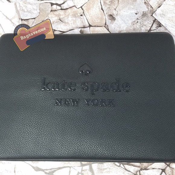 kate spade Bags Nwt Sienne Logo Laptop Sleeve Case Bag Pebbled Leather Black Kate Spade