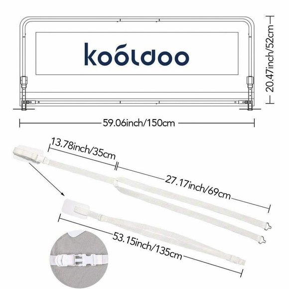 Kooldoo Bedding Kooldoo 59 Toddler Safety Fold Down Bed Guard Rail