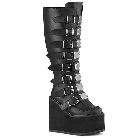 Demonia Shoes Wide Calf Trinity Swing Black Goth Platform Wedge