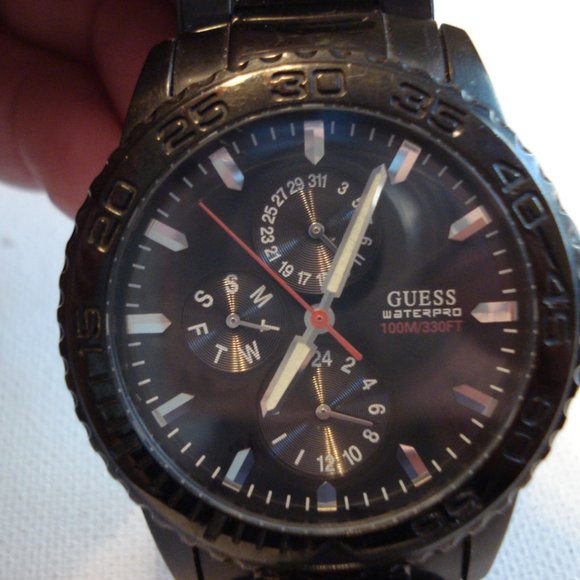 Guess Accessories Mens Large Well Made Guess Waterpro 3 Dials Divers Military Watch Chrono