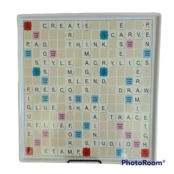 Hasbro Dining Hasbro Scrabble Ceramic Serving Tray Art Theme Rare