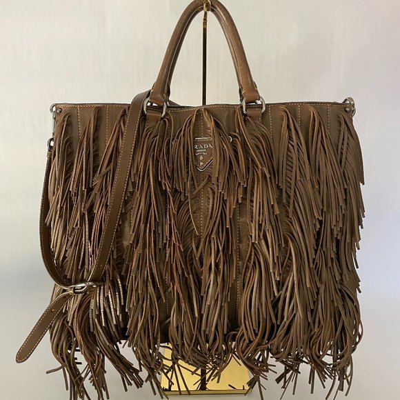 Prada Bags Prada Nappa Leather Fringe Tote Bag Poshmark