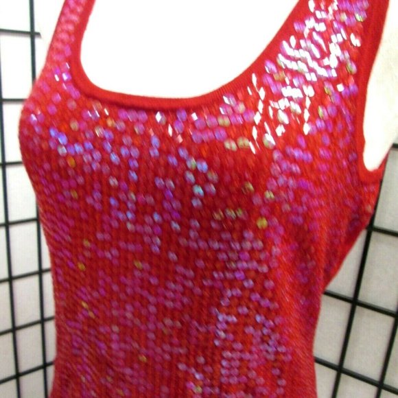 Artisan Tops Red Sequin Large Scoop Neck Tank Top Shell By Artisan Knit Poshmark