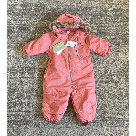 H&M Jackets & Coats Hm Baby Girl 9m Snowsuit Pink Polka Dots Fur