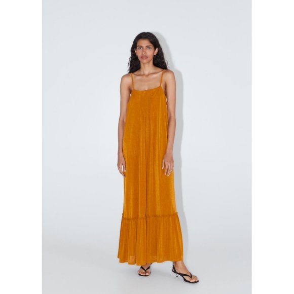 Zara Dresses Nwt Zara Size Xl Pumpkin Long Textured Weave Dress