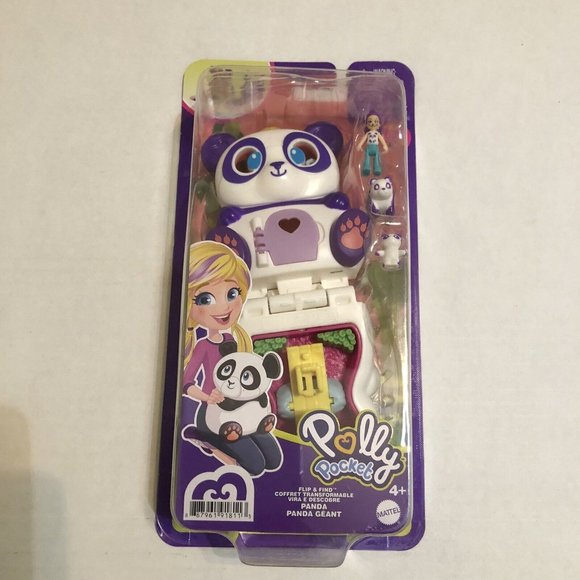 Mattel Toys Polly Pocket Flip Find Purple Panda Playset Mama Baby