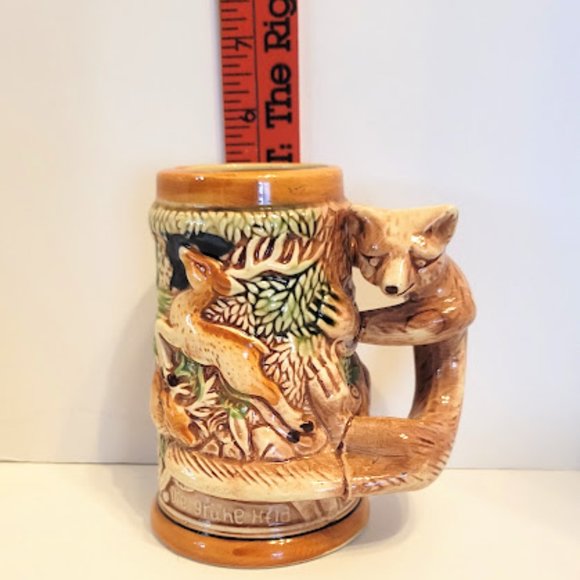 Dining Vintage Ceramic German Style Beer Stein With Fox Handle Made