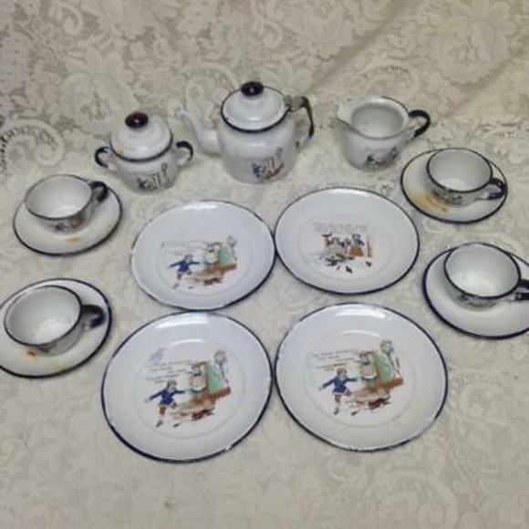Toys Antique Rare 17pc Nursery Rhyme Enamelware Tea Set Poshmark