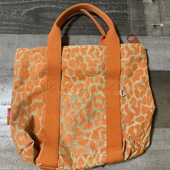 Kipling Bags Kipling Tote Tiger Printed Orange With Kakhi Small Pocket In Front Pursehandbag