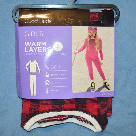 Cuddl Duds Pajamas Cuddl Duds Nwt Girls Red Black Check 2 Piece Warm Layers Thermal Set S