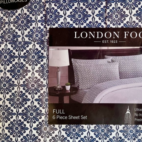 London Fog Bedding 6pc London Fog Full Size Sheet Set Navywhite