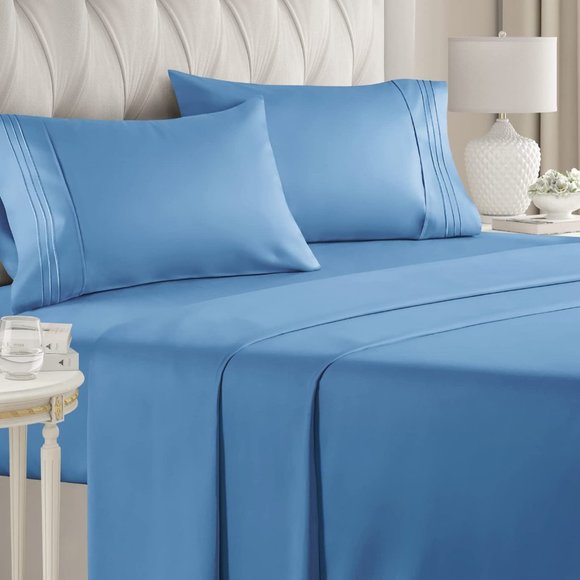 Bedding Cgk Linens California King 6 Piece Sheet Set Denim Blue