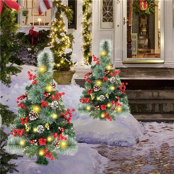 Holiday 2 Pack 3 Prelit Pathway Christmas Trees Artificial Urn Filler