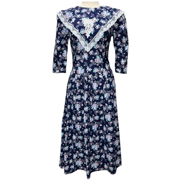 Eber Dresses Vintage Navy Blue Floral Dress Poshmark