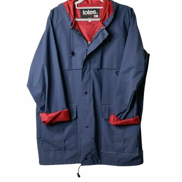 totes Jackets & Coats Totes Women Rain Jacket Navy Blue With Red Inside Lining Vinyl And