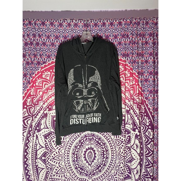 Disney Shirts Star Wars Darth Vader Zip Up Hoodie Jacket Gray Text Size Medium Disney Poshmark