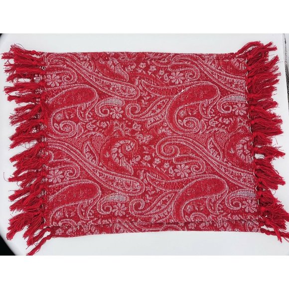 Cynthia Rowley Dining Cynthia Rowley Red Paisley Fringed Woven Placemats Set Of 4 White