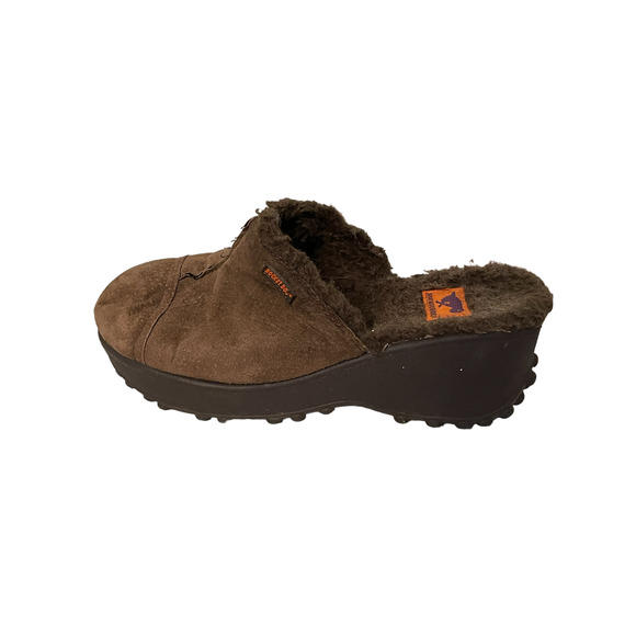 Rocket Dog Shoes Vtg Y2k Chunky Platform Rocket Dog Slip On Fuzzy Clogs Mules Brown Womens