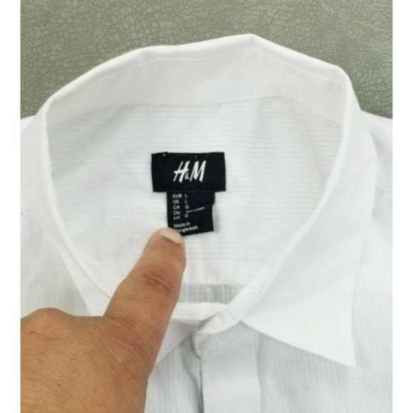 H&M Shirts Hm Size Large Mens White Long Sleeve Ribbed Style Pocket