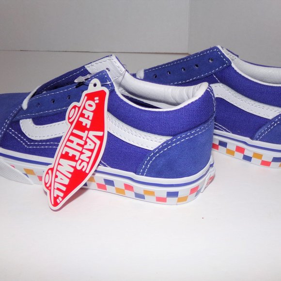 Vans Shoes New Kids Size 3 Vans Checker Board Rainbow Blue Suede Like With White So Cool