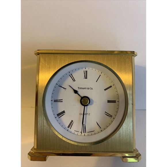 Tiffany & Co. Accents Tiffany Co Brass Desk Clock Germany Hechinger Quartz Aa Battery