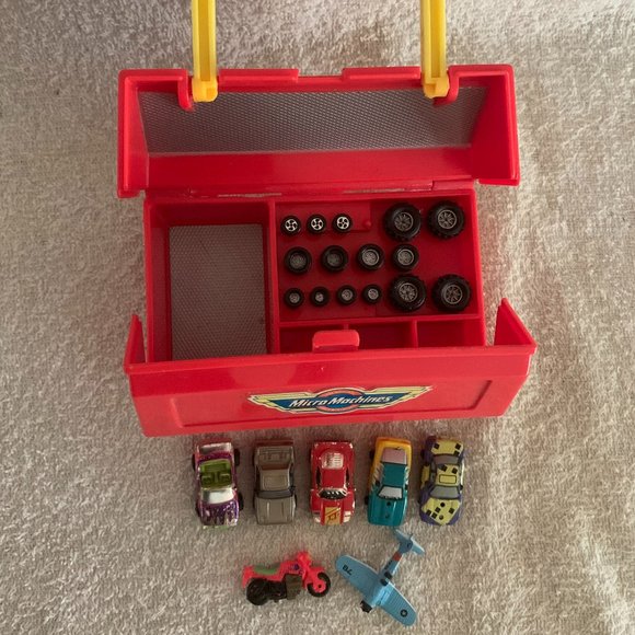 Toys Vintage Micro Machines Toolbox With Mini Cars Motorcycle Airplane And Wheels Poshmark