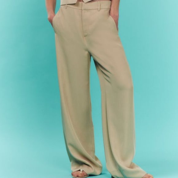 Zara Pants & Jumpsuits Zara Cream Beige Wide Flowy Pants Poshmark