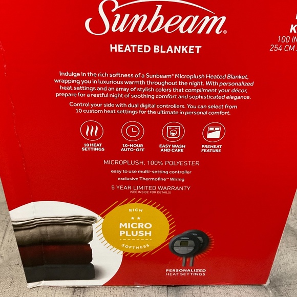 Sunbeam Bedding Sunbeam Soft Microplush Heated Blanket Heat Settings King Size Poshmark