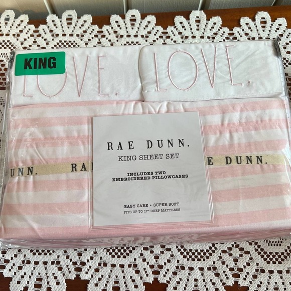 Rae Dunn Bedding Rae Dunn King Pink And White Striped Love Sheet