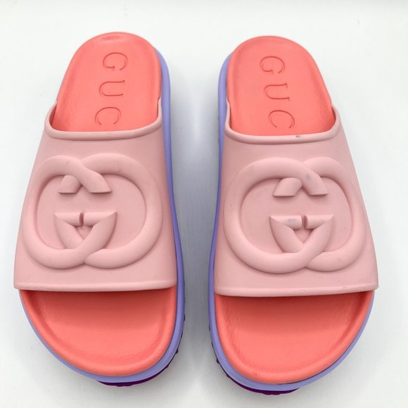 Gucci Shoes Gucci Embossed Interlocking G Embossed Platform Slides