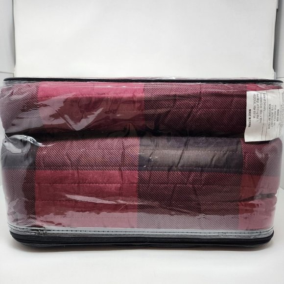 London Fog Bedding London Fog Quilt Set Queen 3 Piece Plaid Red Sherpa Soft Warm Cozy Lodge