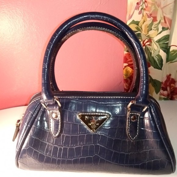 NYC Bags Blue Nyc Handbag Trimmed In Silver Hardware And Double