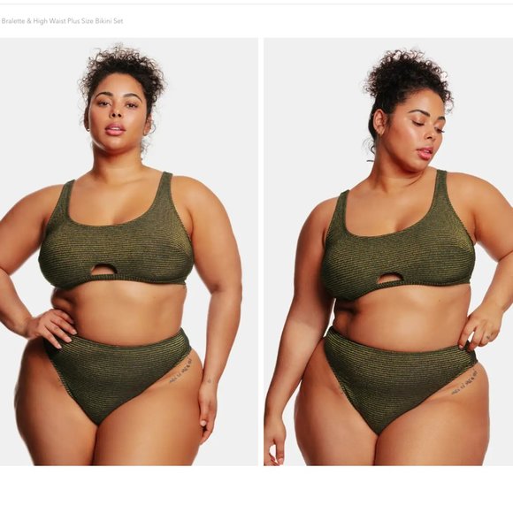 Cupshe Swim Nwt Cupshe X Tabria Majors Black And Gold Bikini Set