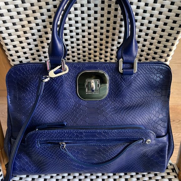 Longchamp Bags Longchamp Gatsby Snakeskin Satchel Handbag Indigo