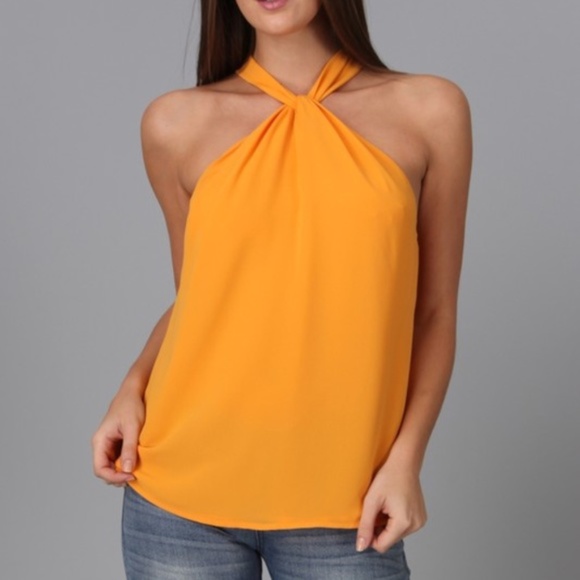 Tops | 30 Boho Mustard Yellow Twist Neck Tank Top | Poshmark