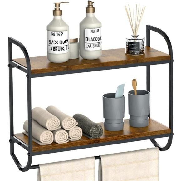 Wall Decor 2 Tier Bathroom Shelf With Towel Bar Wall Floating Shelves