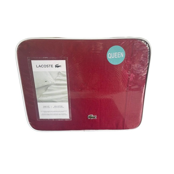 Lacoste Bedding Lacoste Queen Sheet Set Brushed Twill Red Chili