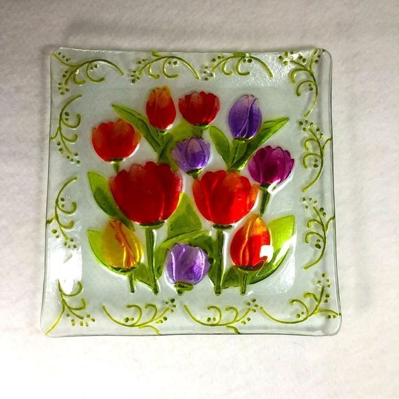 Source Unknown Dining Vintage Tulips Stained Glass Dish Poshmark