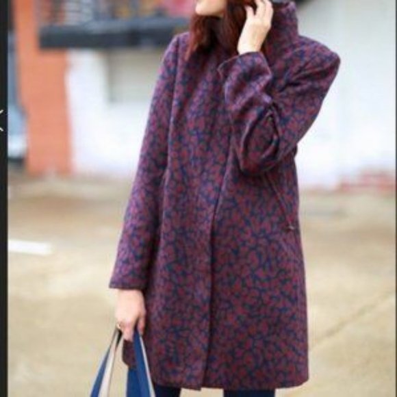 LOFT Jackets & Coats Loft Leopard Jacquard Print Long Line Heavy Zip Up Pea Coat S Poshmark